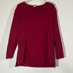 J Jill Burgundy Ribbed Chenille Boat‎ Neck Tunic Sweater Size L
